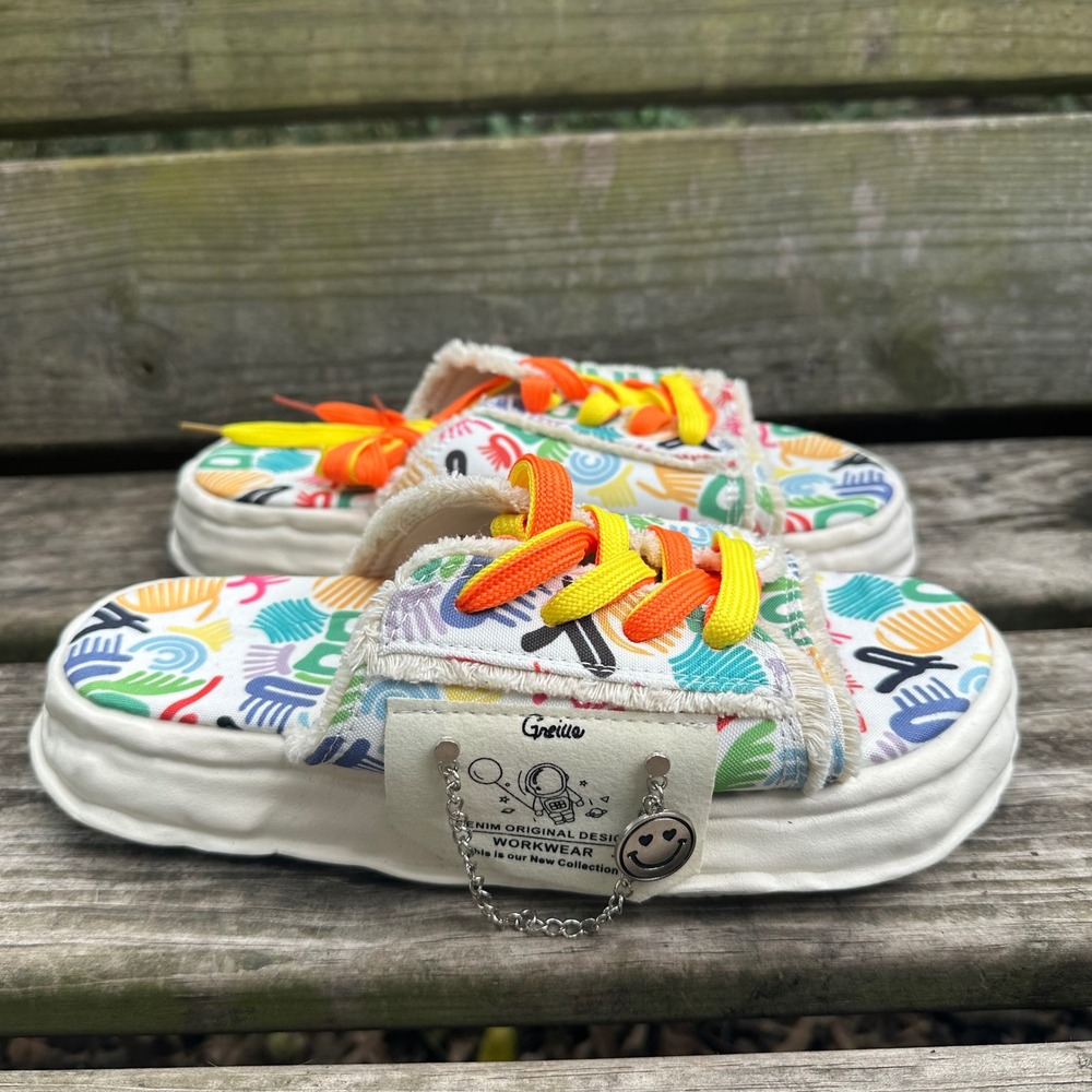 Crazy Pop Art Graffiti Multicolor Platform Slide Sandals Sz 42 US 11.5 Urbancore